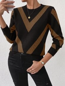 SHEIN LUNE 秋冬新款鑽石條紋套頭毛衣 - 彩色 - 查看 5