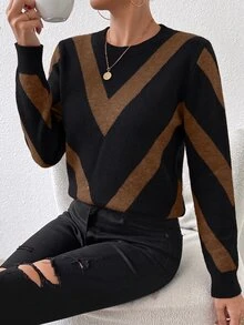 SHEIN LUNE 秋冬新款鑽石條紋套頭毛衣 - 彩色 - 查看 7