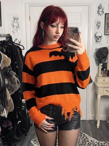 StreetHx Áo top nữ họa tiết mèo, dơi, bí ngô, ma, bộ xương, quái vật Halloween, dáng rộng thoải mái, đa năng, phong cách thường ngày, đi làm, dễ thương vui nhộn cho ngày lễ - Nhiều màu - Xem 6