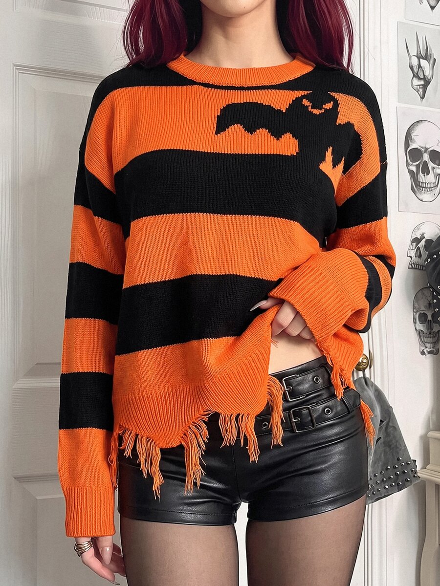 StreetHx Áo top nữ họa tiết mèo, dơi, bí ngô, ma, bộ xương, quái vật Halloween, dáng rộng thoải mái, đa năng, phong cách thường ngày, đi làm, dễ thương vui nhộn cho ngày lễ - Nhiều màu - Xem 1