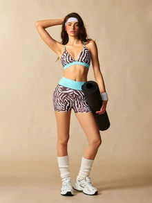 VARSIVA Women's Zebra Print Bra And Shorts Sports Activewear Set - Brown - View 11