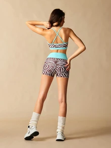 VARSIVA Women's Zebra Print Bra And Shorts Sports Activewear Set - Brown - View 6