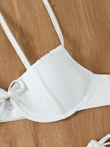 SHEIN Swim Summer Beach Mono Bikini Set Knot Front Push Up Bra Top & Tie Side Bikini Bottom 2 Piece Bathing Suit - White - View 6