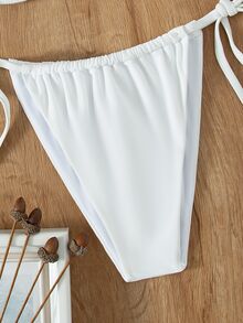 SHEIN Swim Summer Beach Mono Bikini Set Knot Front Push Up Bra Top & Tie Side Bikini Bottom 2 Piece Bathing Suit - White - View 4