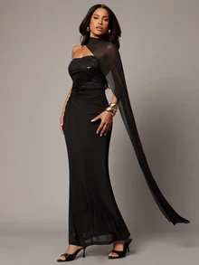 Silquee Women's Sequin Ruched Elegant Waist-Cinching Party Dress - Black - View 7