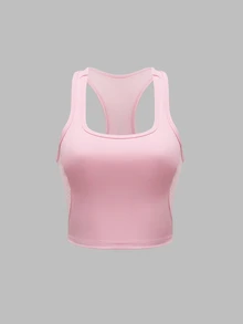 SHEIN Sports Women's Minimalist Mesh Patchwork Sports Tank Top, Casual Everyday Wear - Baby Pink - View 6