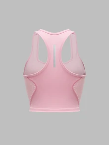SHEIN Sports Women's Minimalist Mesh Patchwork Sports Tank Top, Casual Everyday Wear - Baby Pink - View 2