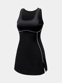 SHEIN Sports Fitted Mini Tank Sports Dress - Black - View 7