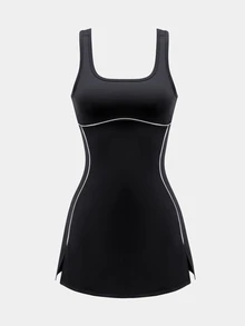 SHEIN Sports Fitted Mini Tank Sports Dress - Black - View 5