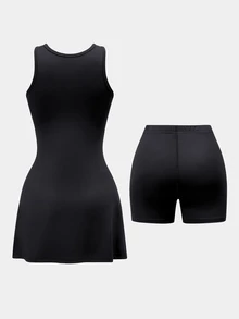 SHEIN Sports Fitted Mini Tank Sports Dress - Black - View 3
