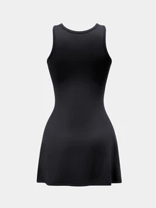 SHEIN Sports Fitted Mini Tank Sports Dress - Black - View 6