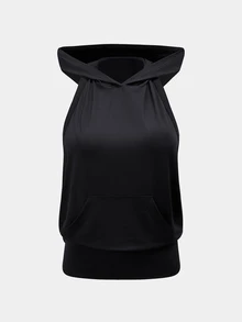 SHEIN Dewbera ملابس علوية رياضي بدون ظهر مع بطانية رأس للنساء - الأسود - مشاهدة 6