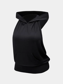 SHEIN Dewbera ملابس علوية رياضي بدون ظهر مع بطانية رأس للنساء - الأسود - مشاهدة 5
