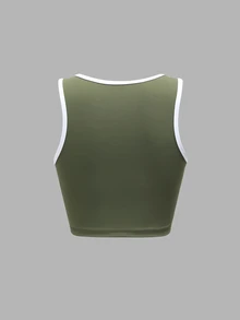 SHEIN Sports เสื้อกล้ามกีฬาครอปตัดต่อสีคอนทราสต์ - Charcoal Grey - ดู 3