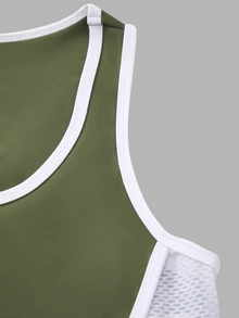 SHEIN Sports เสื้อกล้ามกีฬาครอปตัดต่อสีคอนทราสต์ - Charcoal Grey - ดู 4
