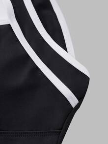 SHEIN Sports Women's Sports One-Piece Bodysuit, Built-In Removable Padded Cups, Contrast Strappy Criss-Cross Design, Open Back Cut, Cropped Length - Black - View 5