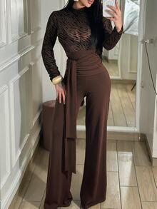 Flora Isola Flora Isola Solid Draped Wide Leg Pants - Coffee Brown - View 6