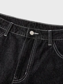SWAVVY Men's Star Pattern Pocket Curved Leg Casual Denim Jeans - Black - View 7