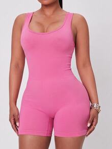 SHEIN Rhythm Era Women Plus Size Sports Jumpsuits Sports Gym Light Pink Summer - Pink - View 4