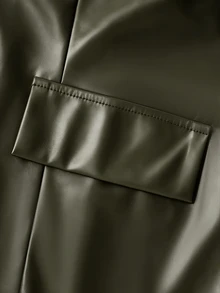 GlowEve CURVE Plus Size Women's Premium Leather, Button Decorated, Sleeveless Blazer - Army Green - View 4