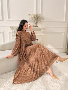 Yasmyna Women's Ditsy Floral Button Design Long Sleeve Elegant Arabian Dress - Multicolor - View 4