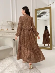 Yasmyna Women's Ditsy Floral Button Design Long Sleeve Elegant Arabian Dress - Multicolor - View 3