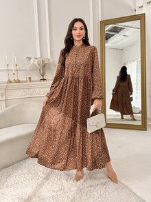 Yasmyna Women's Ditsy Floral Button Design Long Sleeve Elegant Arabian Dress - Multicolor - View 2