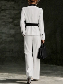 SHEIN Black And White Contrast Elegant Design Professional Exquisite Suit Set - Black and White - View 3