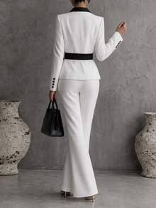 SHEIN Black And White Contrast Elegant Design Professional Exquisite Suit Set - Black and White - View 5