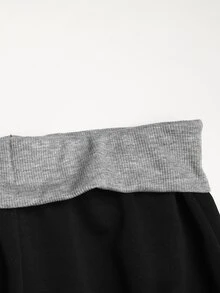 SHEIN 青少年女孩冬季拼接腰頭白色刺繡黑色休閒長褲 - 黑色 - 查看 6