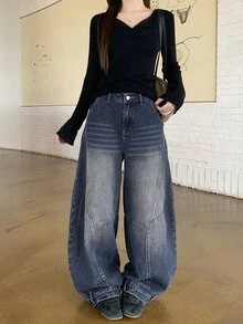 DAZY Women's Casual Loose Wide Leg Denim Jeans For Daily Wear - Blue - View 10