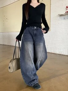 DAZY Women's Casual Loose Wide Leg Denim Jeans For Daily Wear - Blue - View 3
