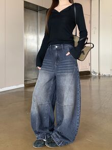 DAZY Women's Casual Loose Wide Leg Denim Jeans For Daily Wear - Blue - View 6