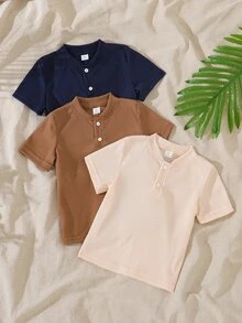 SHEIN 男嬰春夏純色極簡風短袖T恤 3件組，黑色、白色、炭灰色，時尚百搭，適合外出、休閒穿著、運動、健身、派對等多種場合 - 彩色 - 查看 12