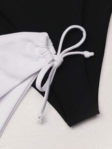 Swim Basics 2pcs Women's Lace-Up Bikini Bottom, Black & White Combination - Black and White - View 4