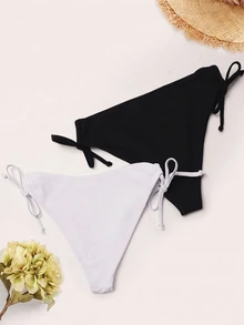 Swim Basics 2pcs Women's Lace-Up Bikini Bottom, Black & White Combination - Black and White - View 3