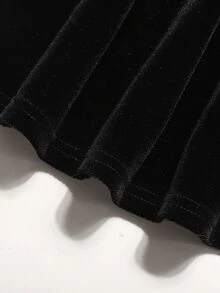 SHEIN 女童秋冬萬聖節星星拼接黑白天鵝絨長袖領口洋裝，適合萬聖節出遊及其他場合 - 彩色 - 查看 5