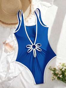 Swim SPRTY Women's Backless One-Piece Swimsuit With Wide Straps, Suitable For Beach Holiday Blue And White Summer Athleisure Casual Streetwear - Royal Blue - View 6