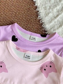 SHEIN Vintaside Kids 4PCS Baby Girls T-Shirt Co-Ords Work Family Matching Milestone Family Photoshoot Pink Purple Autumn Cute Cute Daddys Girl - Purple - View 4
