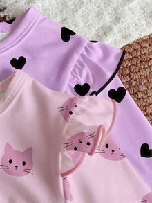 SHEIN Vintaside Kids 4PCS Baby Girls T-Shirt Co-Ords Work Family Matching Milestone Family Photoshoot Pink Purple Autumn Cute Cute Daddys Girl - Purple - View 5