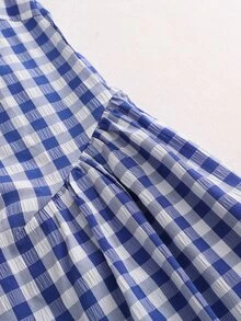 SHEIN Gaun Liburan Wanita Motif Kotak-kotak Minimalis dengan Kancing Lengan Panjang - MultiWarna - View 5