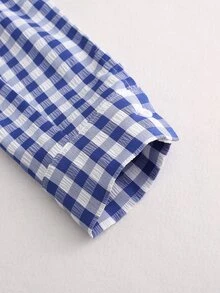 SHEIN Gaun Liburan Wanita Motif Kotak-kotak Minimalis dengan Kancing Lengan Panjang - MultiWarna - View 4