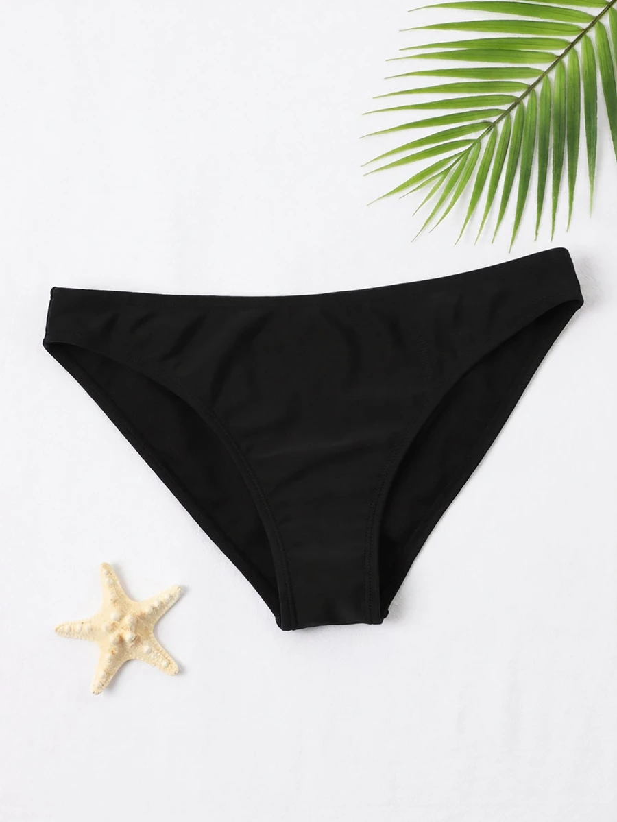 Swim Basics Summer Beach Solid Bikini Bottom - Black - View 1