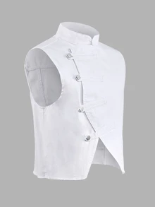 FeverCity Asymmetric Slanted Placket High Neck Design Short Sleeveless Jacket Top - White - View 4
