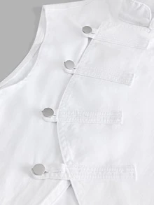FeverCity Asymmetric Slanted Placket High Neck Design Short Sleeveless Jacket Top - White - View 5