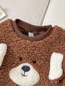 SHEIN Kids Baby Boy Casual Daily Comfortable Round Neck Pullover Long Sleeve Fleece Sweatshirt - Apricot - View 4