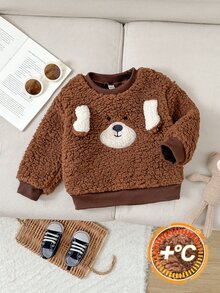 SHEIN Kids Baby Boy Casual Daily Comfortable Round Neck Pullover Long Sleeve Fleece Sweatshirt - Apricot - View 5
