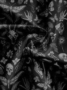 ROMWE Women Gothic Plant Floral Skull Moth Butterfly Mushroom All-Over Print High Slit Bodycon Pencil Midi Skirt - Black - View 4