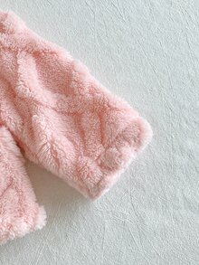 SHEIN Vintaside Kids 女嬰幼兒粉色 3D 兔耳朵毛絨夾克外套，長袖連帽加厚保暖，適合生日、冬季、萬聖節、聖誕節，舒適毛茸茸 - 粉色 - 查看 10