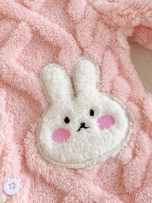 SHEIN Vintaside Kids 女嬰幼兒粉色 3D 兔耳朵毛絨夾克外套，長袖連帽加厚保暖，適合生日、冬季、萬聖節、聖誕節，舒適毛茸茸 - 粉色 - 查看 7